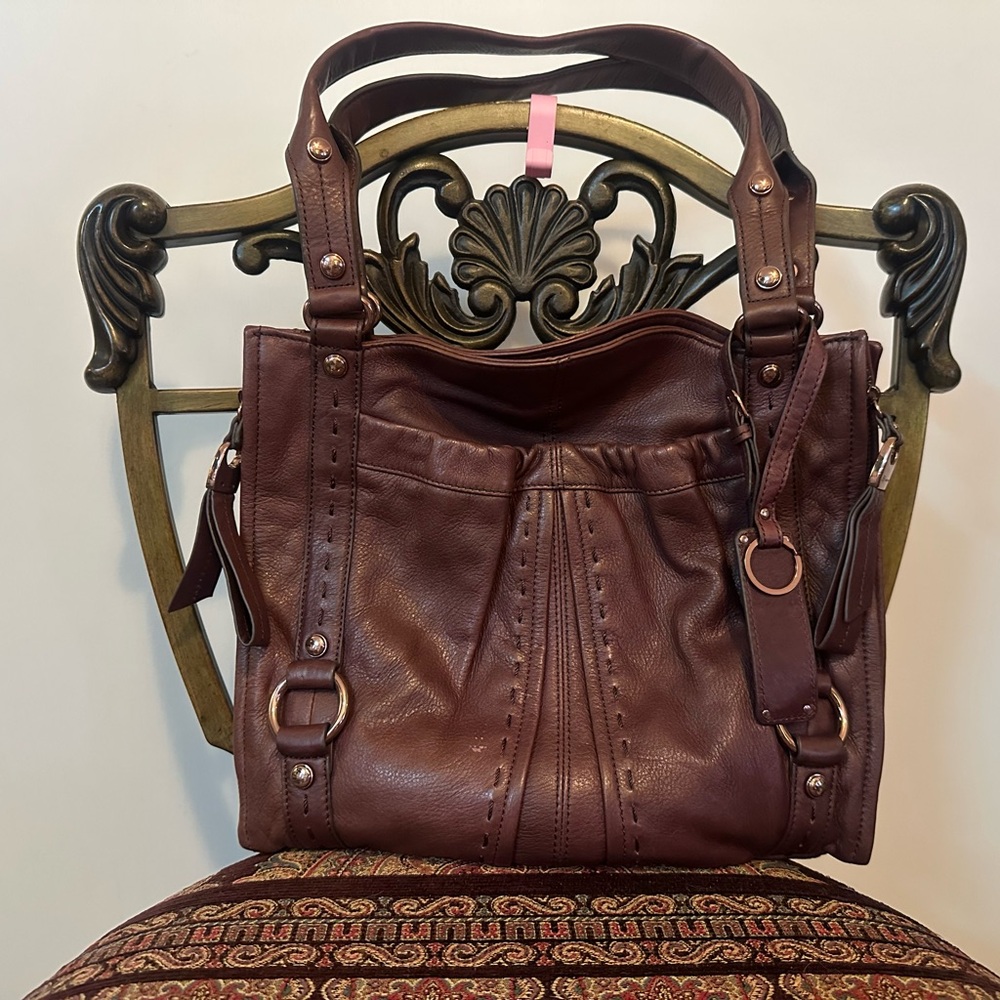 B. Makowsky Rich Brown Leather Shoulder Bag